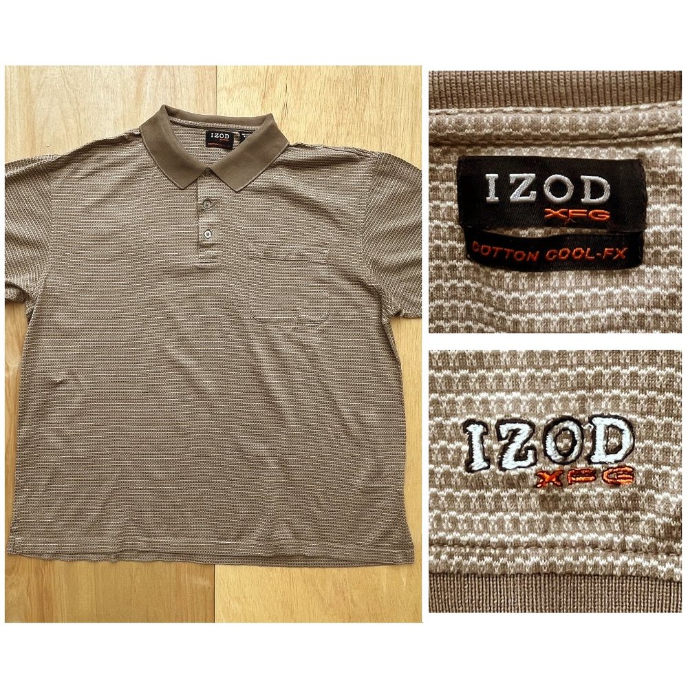 IZOD XFG COTTON COOL-FX Men's Tan Short Sleeve Classic Shirt sz L NWOT